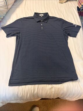 Peter Millar Navy and White Striped Polo